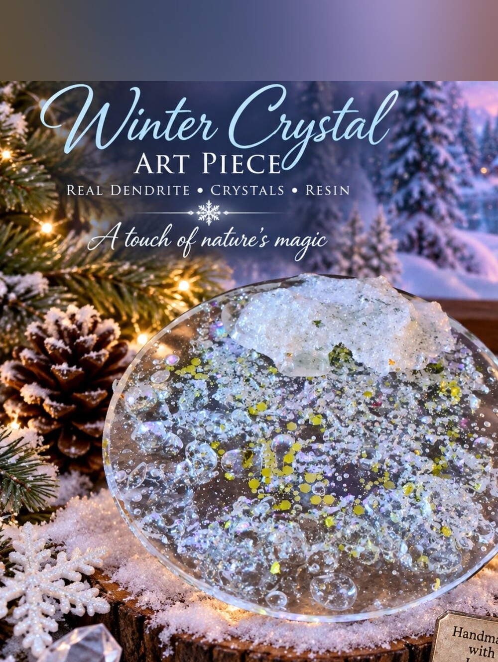 Winter Crystal Art Piece - Clear Resin Home Art